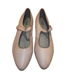 Ruby Label Mary Jane Flat Womens US 9 (40) Nude Leather Pointed Toe Button Strap